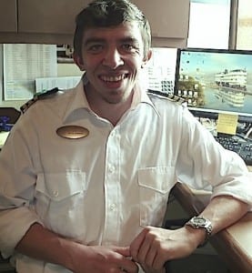 Hotel manager Patrick Rice keeps an eye on the ship's efforts to be "green."
